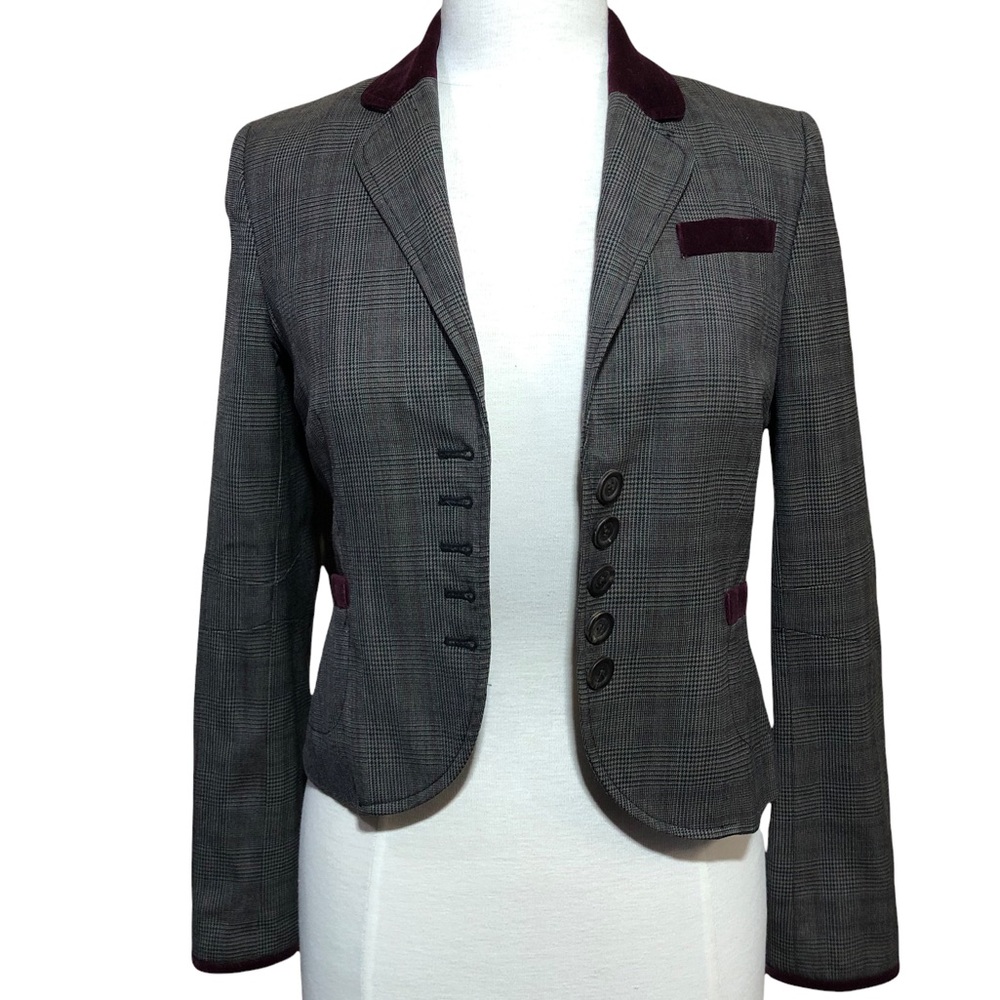 Juicy Couture Gray Glen Plaid Blazer with Burgundy Trim